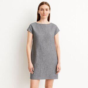 NEW Eileen Fisher Chambray Bateau Neck Dress Hemp Organic Cotton Mini Stripe PL